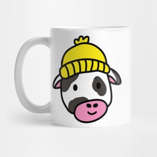 Cute cartoon dairy cow wearing a wooly hat Mug